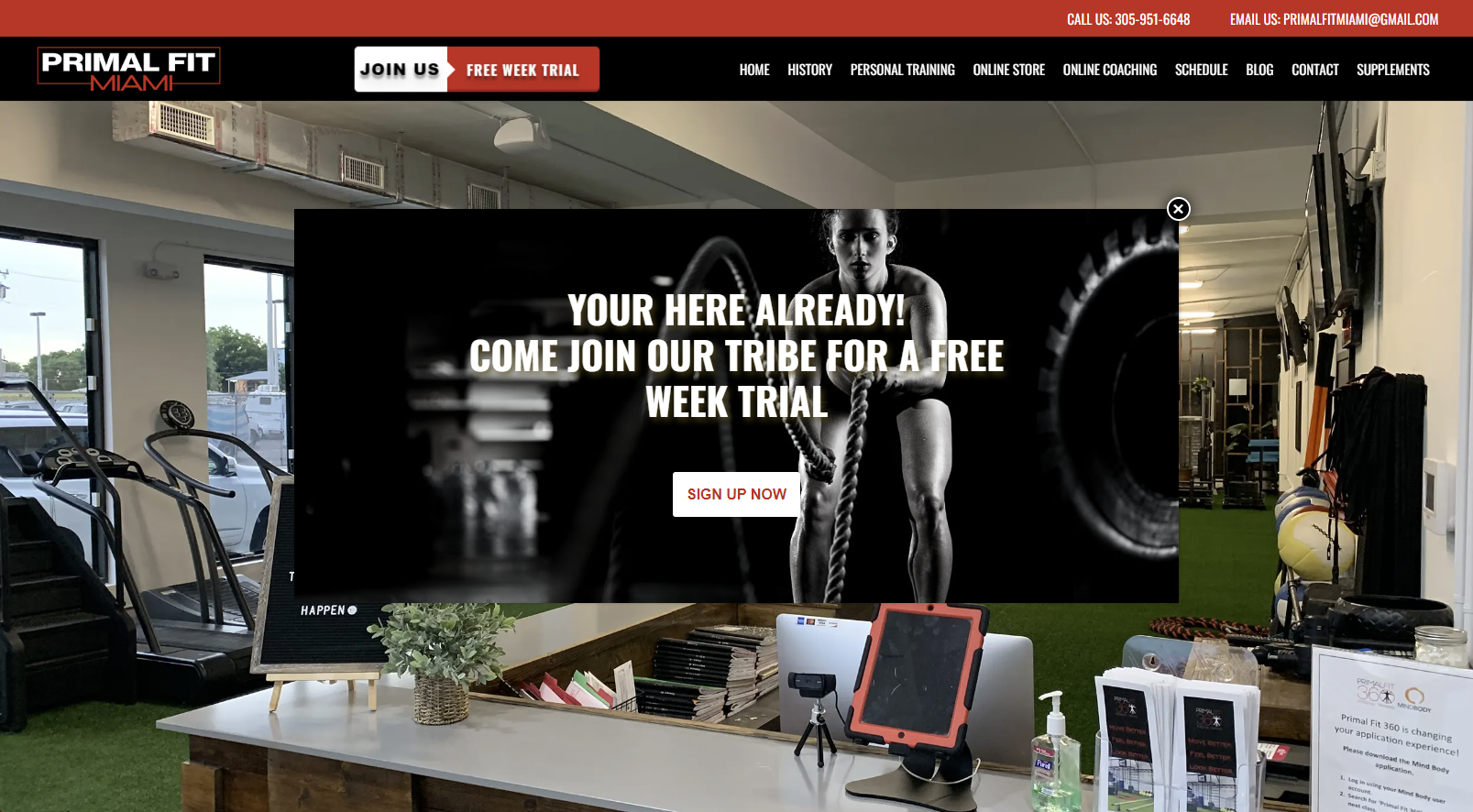 Primal Fit Miami Home Page Screenshot
